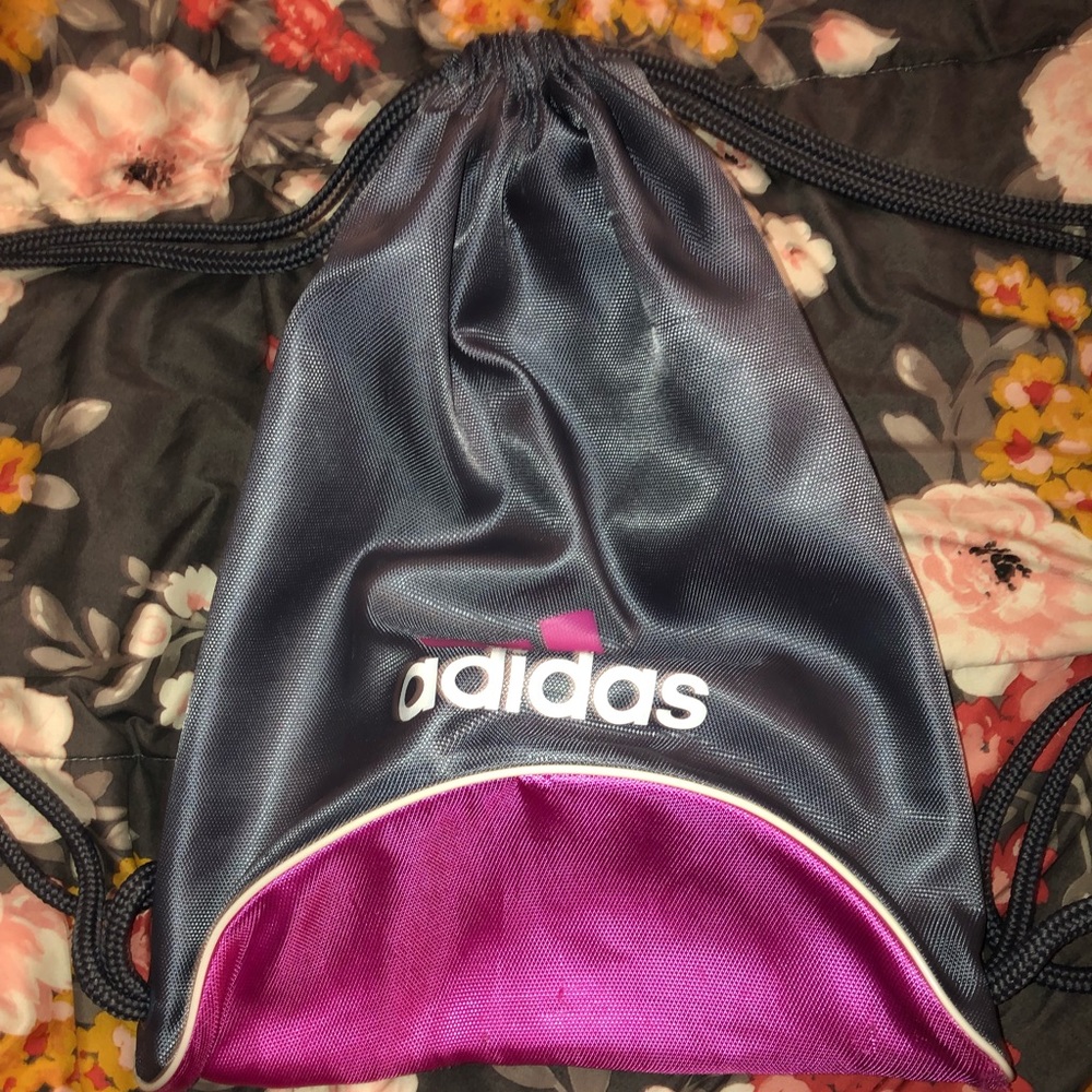 Pink and grey adidas string bag